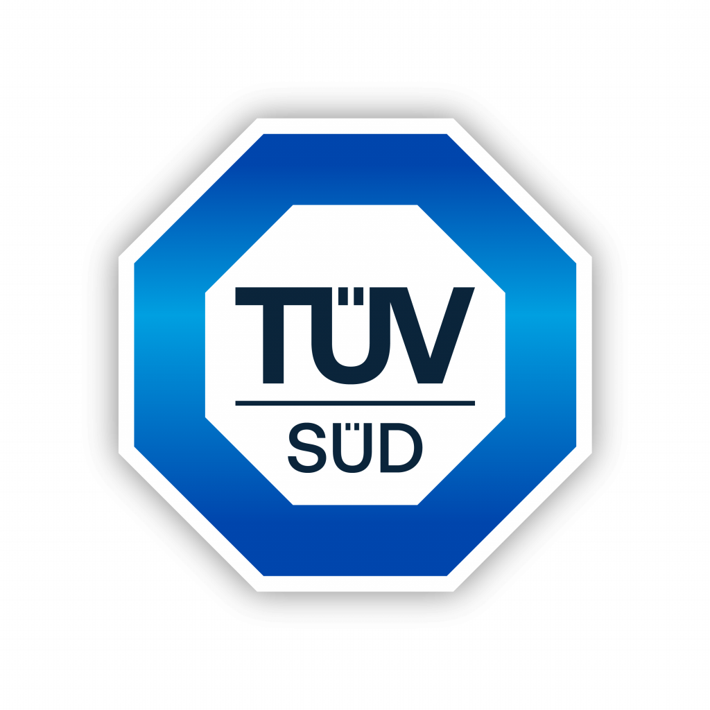 Logo de TUV SUD, líder mundial en certificación de calidad, seguridad y sostenibilidad.